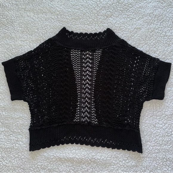 VTG crochet bolero short sleeve shrug cardigan black Y2K vintage crop top PL - Picture 2 of 6